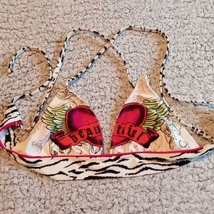 Cross-back tattoo style bikini top